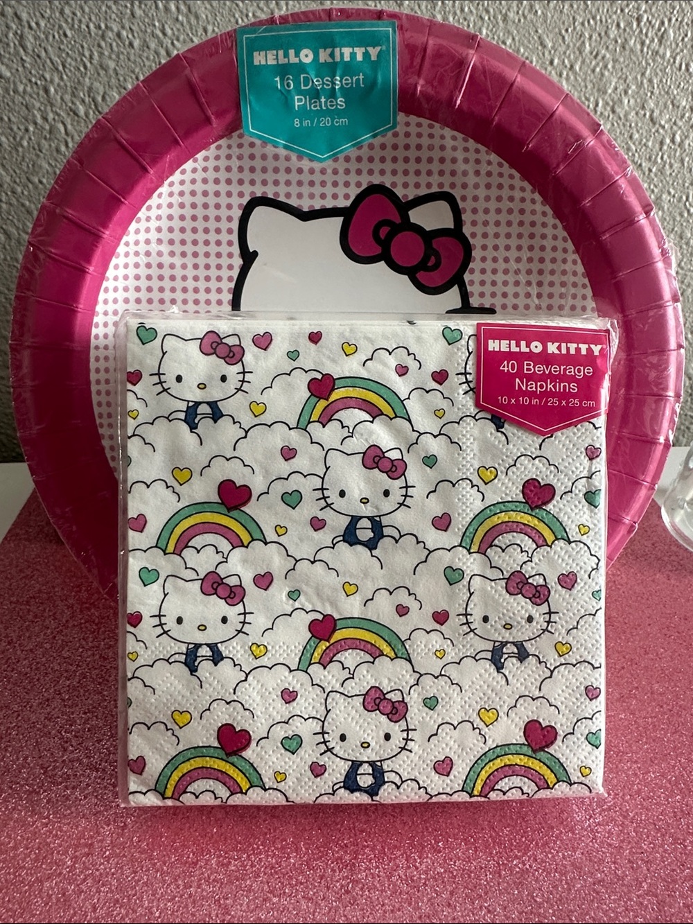 Hello Kitty Rainbow Napkins and Pink Dessert Plates